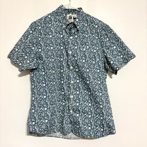 Kennington Men's Blue Space Rocket Patterned Short Sleeve Button Shirt Large